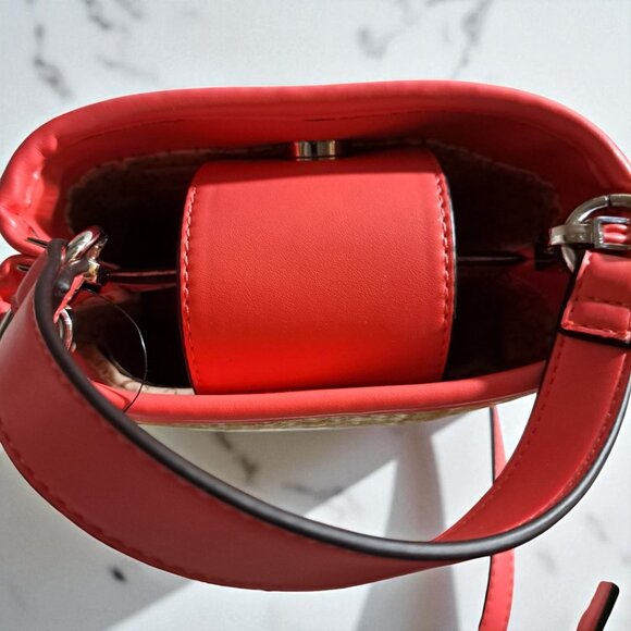 Guess Hot Pink & Tan Bucket Lyria Mini Crossbody Bag NWT - Picture 8 of 12